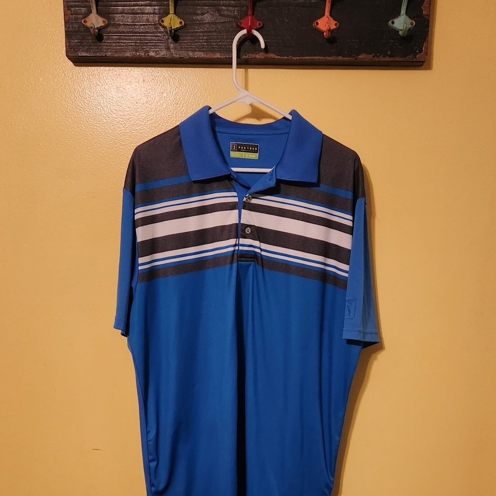 PGA Tour mens blue striped golf polo shirt. Size XL.